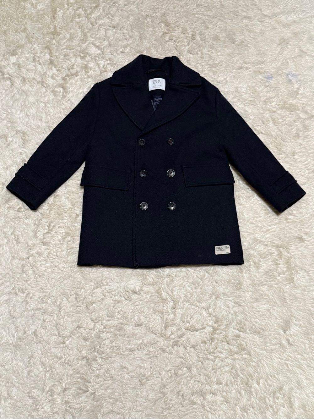 Zara Kids Navy Wool Blend Double Breasted Peacoat Jacket - Size 8/9